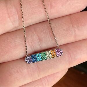 Rainbow Color Cubic Zirconia Bar Necklace 925 Gold Vermeil